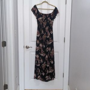 Floral off the shoulder dress with side slits and ruffle neckline